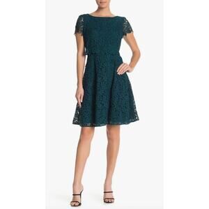 Shani Popover Lace Fit & Flare Dress Azure Blue Sz 6 Cocktail Party Embroidered